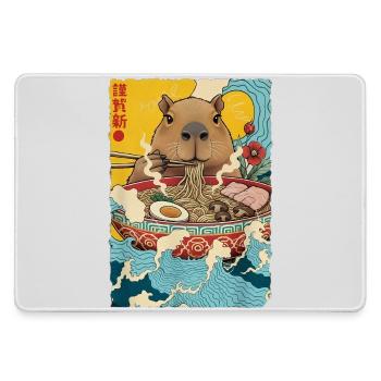 Capybara isst Ramen Nudeln - Mousepad groß für Gamer - Grau - Vorne