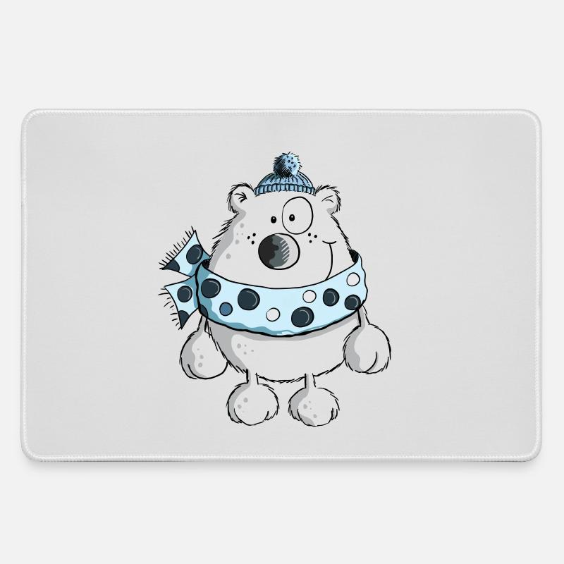 Drolliger Eisbär - Bär - Winter - Comic - Tiere - Mousepad groß für Gamer - Grau