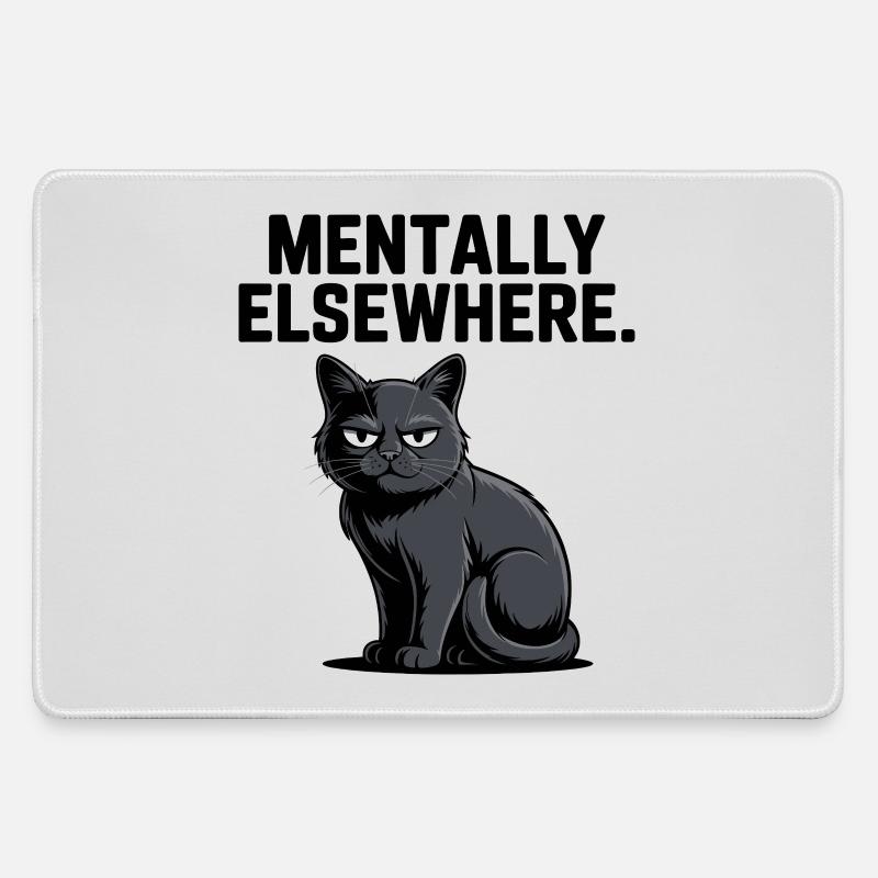 Mentally Elsewhere Cat Tee - Large Gaming Mouse Mat - grey
