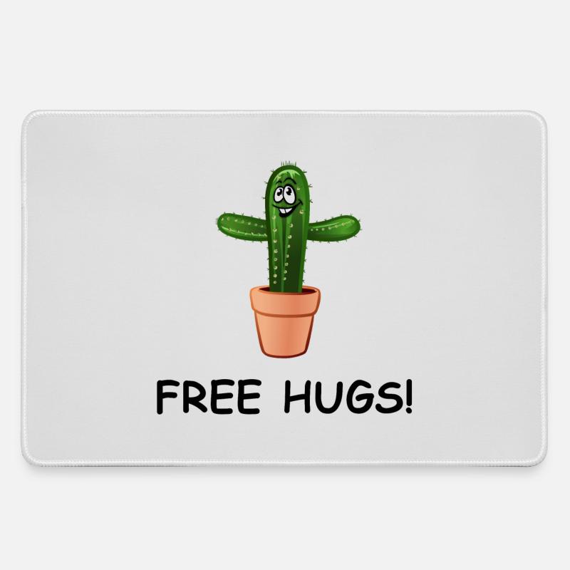 Smiling Cactus: FREE HUGS! - Large Gaming Mouse Mat - grey