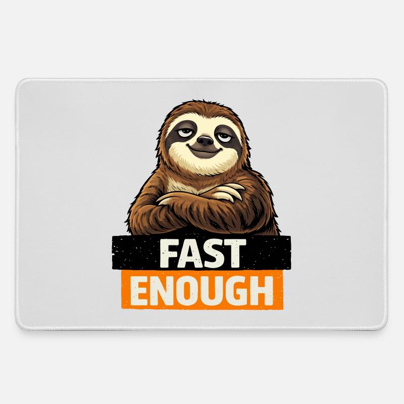 Fast Enough Sloth Graphic - Large Gaming Mouse Mat - grey