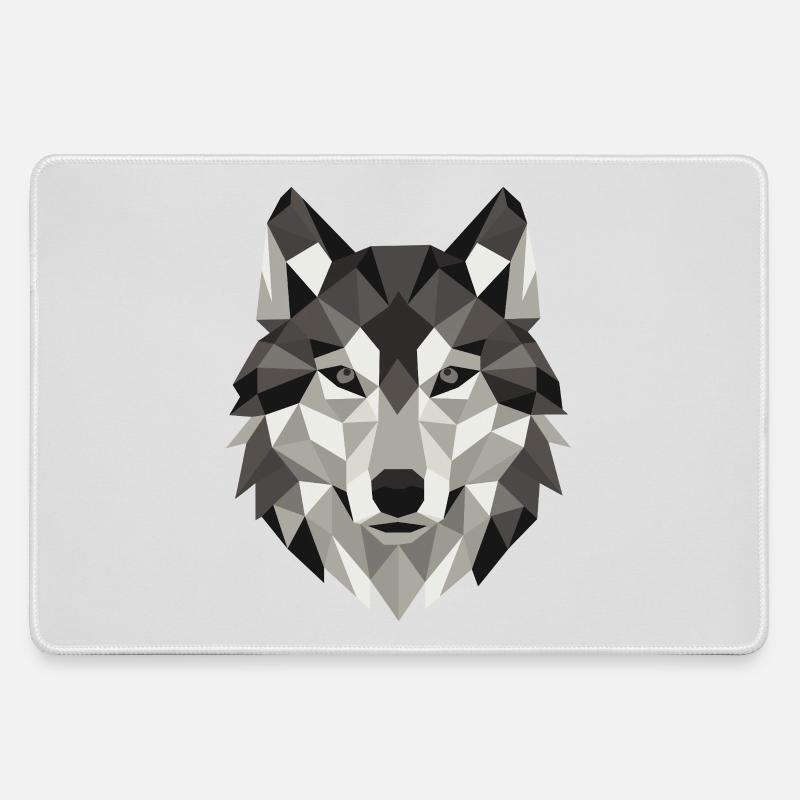 Wolf Head Lowpoly Geometry - Large Gaming Mouse Mat - grey
