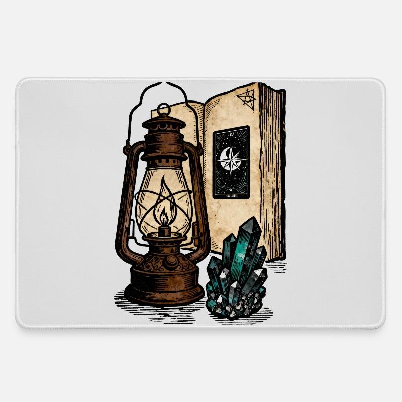 Lantern, Book and Crystals - Large Gaming Mouse Mat - grey