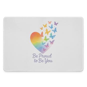 Soyez fier d’être vous-même – Cœur arc-en-ciel avec message - Grand tapis de souris gamer - bruyère - Devant