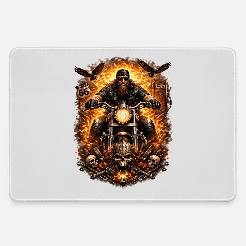 Flame Biker Skull - Large Gaming Mouse Mat - grey