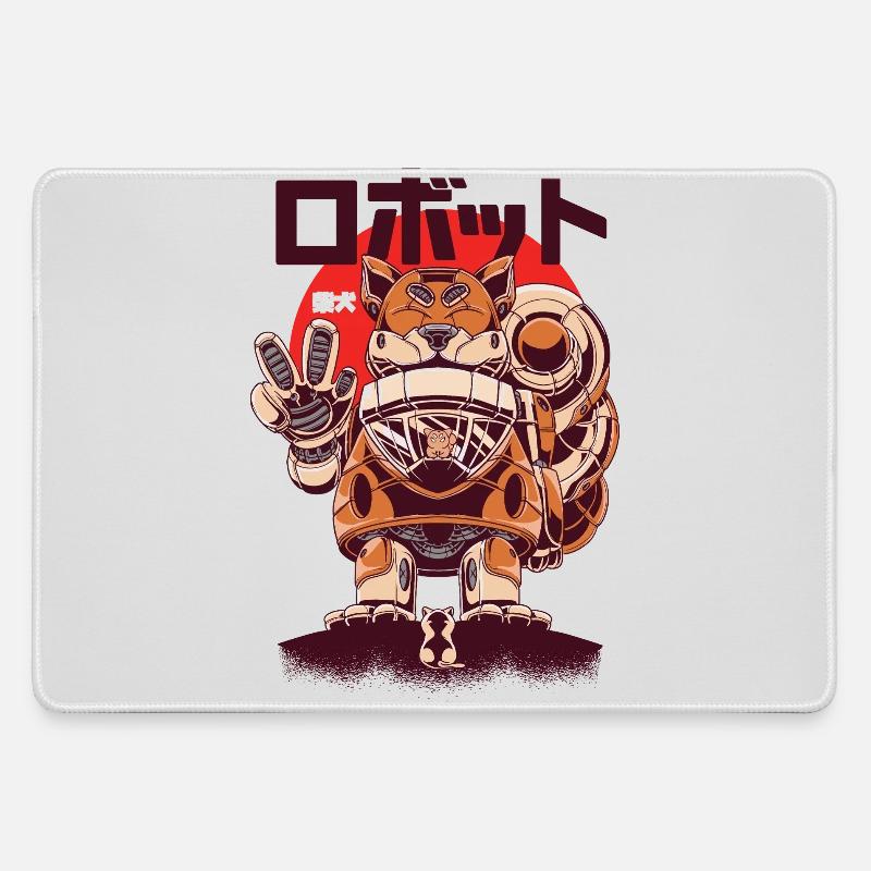 Shiba Inu in Robot Mode - Large Gaming Mouse Mat - grey