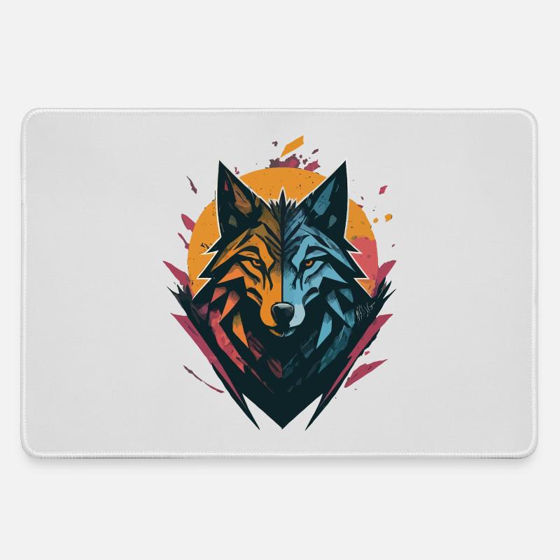 Wolf Double Sided Sun Moon - Large Gaming Mouse Mat - grey