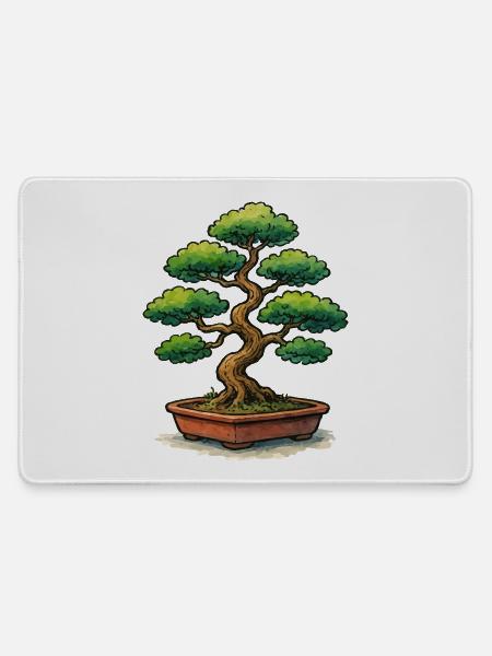Bonsai im Topf Zen Baumkunst - Mousepad groß für Gamer - Grau