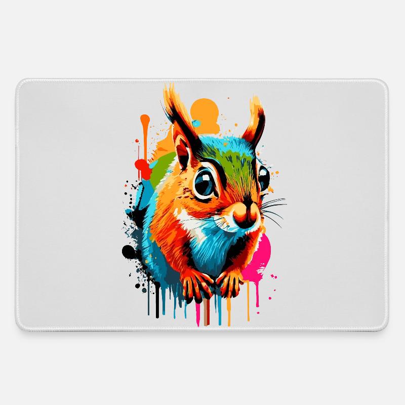 Eichhörnchen Sciurus - Squirrel Farbenfroh - Mousepad groß für Gamer - Grau