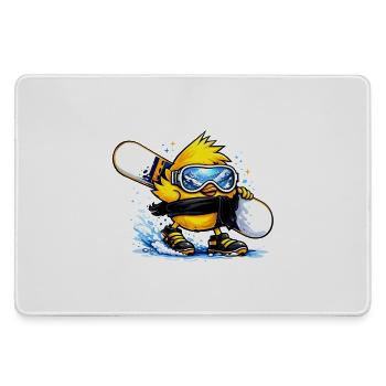 Cooles Snowboarder Küken – Winter Comic Motiv  - Mousepad groß für Gamer - Grau - Vorne