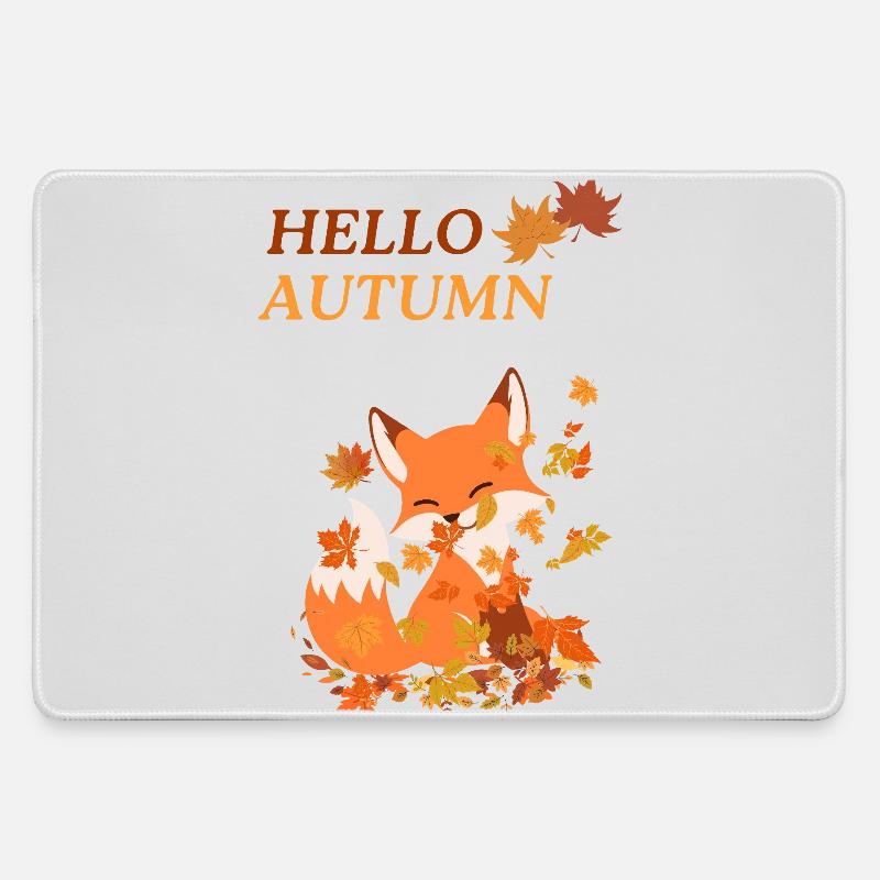 Playful fox with leaves - Large Gaming Mouse Mat - grey