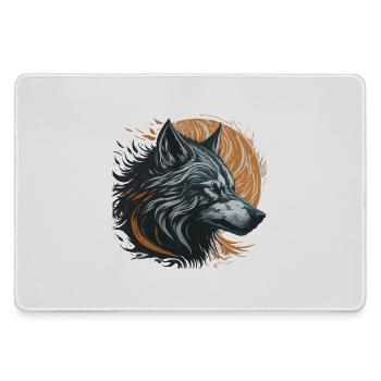 Black Wolf Under Golden Moon - Large Gaming Mouse Mat - grey - Front