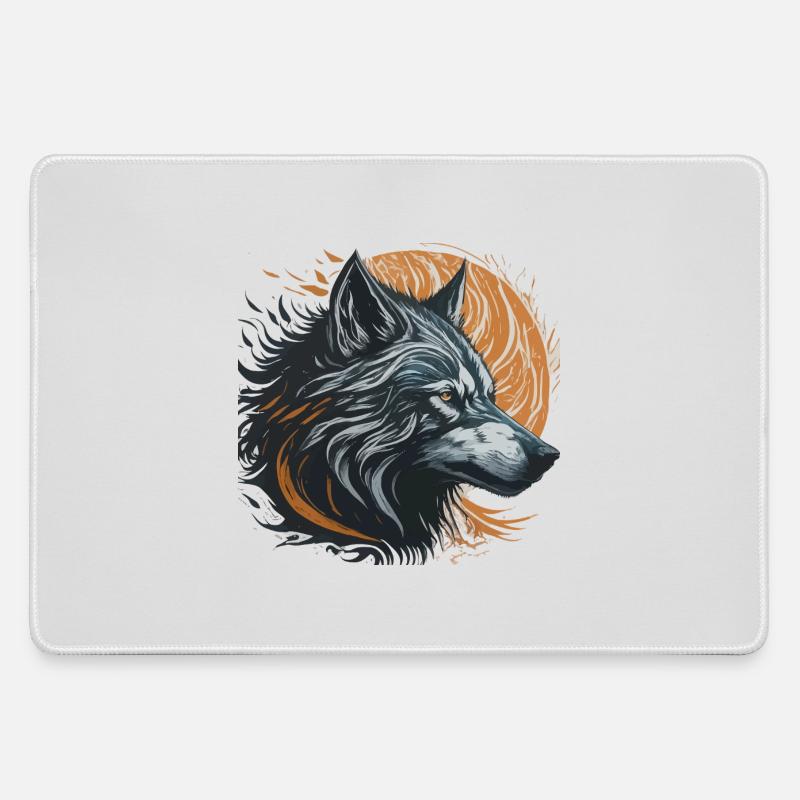 Black Wolf Under Golden Moon - Large Gaming Mouse Mat - grey