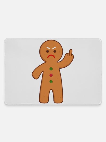 Lebkuchenmann Stinkefinger Mittelfinger - Mousepad groß für Gamer - Grau