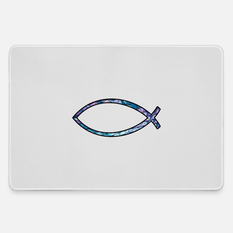 Ichtus fish (diamond, blue) - Large Gaming Mouse Mat - grey