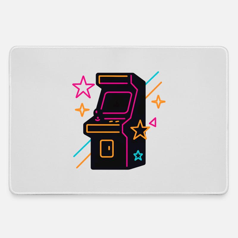 Retro neon arcade game design - Large Gaming Mouse Mat - grey