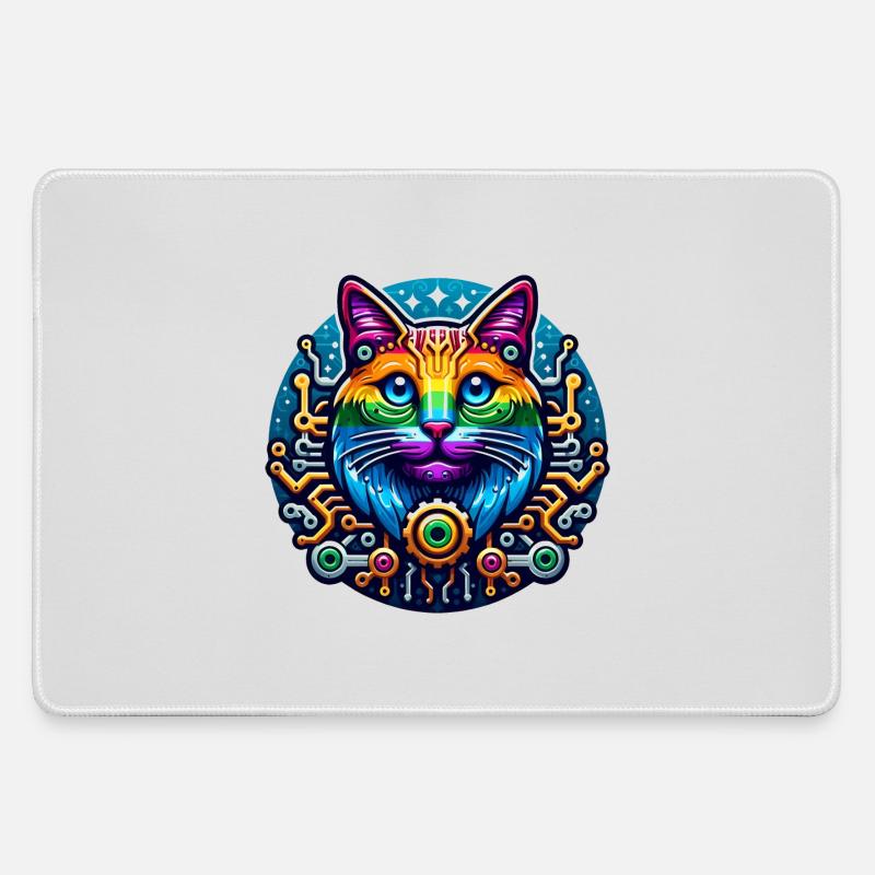 Mechanical Rainbow Cat - Large Gaming Mouse Mat - grey