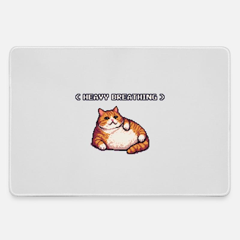 Chonky Pixel Cat Heavy Breathing - Large Gaming Mouse Mat - grey