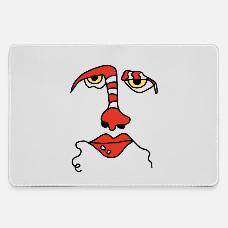 Abstract face with stripes - Large Gaming Mouse Mat - grey