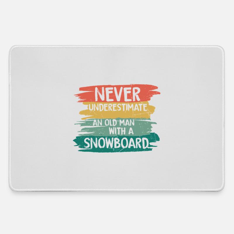 Never underestimate old snowboarder - Large Gaming Mouse Mat - grey