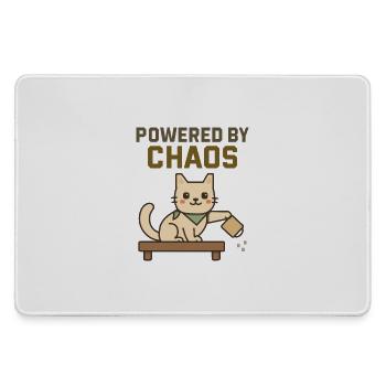 Powered by Chaos - Freche Katze wirft Kaffee um - Mousepad groß für Gamer - Grau - Vorne