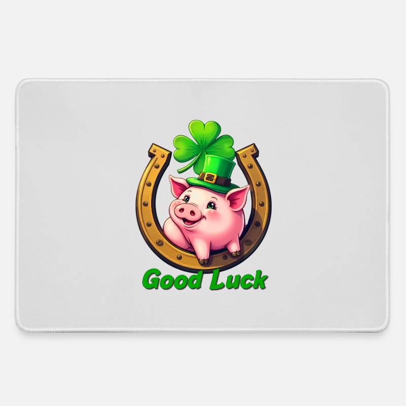 Lucky Pig with Shamrock - Large Gaming Mouse Mat - grey