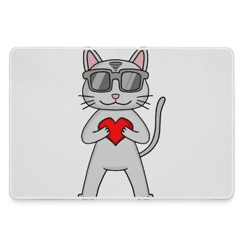 Devon Rex with sunglasses and heart - Large Gaming Mouse Mat - grey - Front