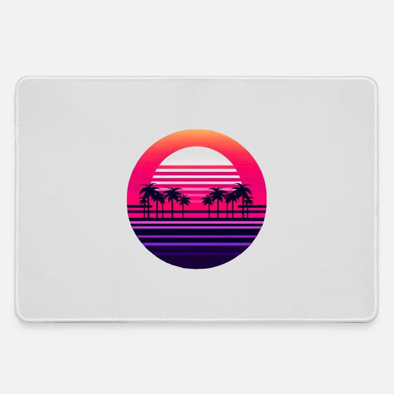 Neon Sunset Palmlands - Large Gaming Mouse Mat - grey