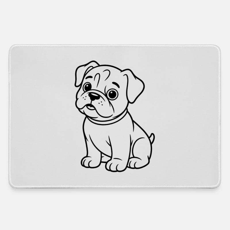 Pug Contour Drawing: Cute Snout - Large Gaming Mouse Mat - grey