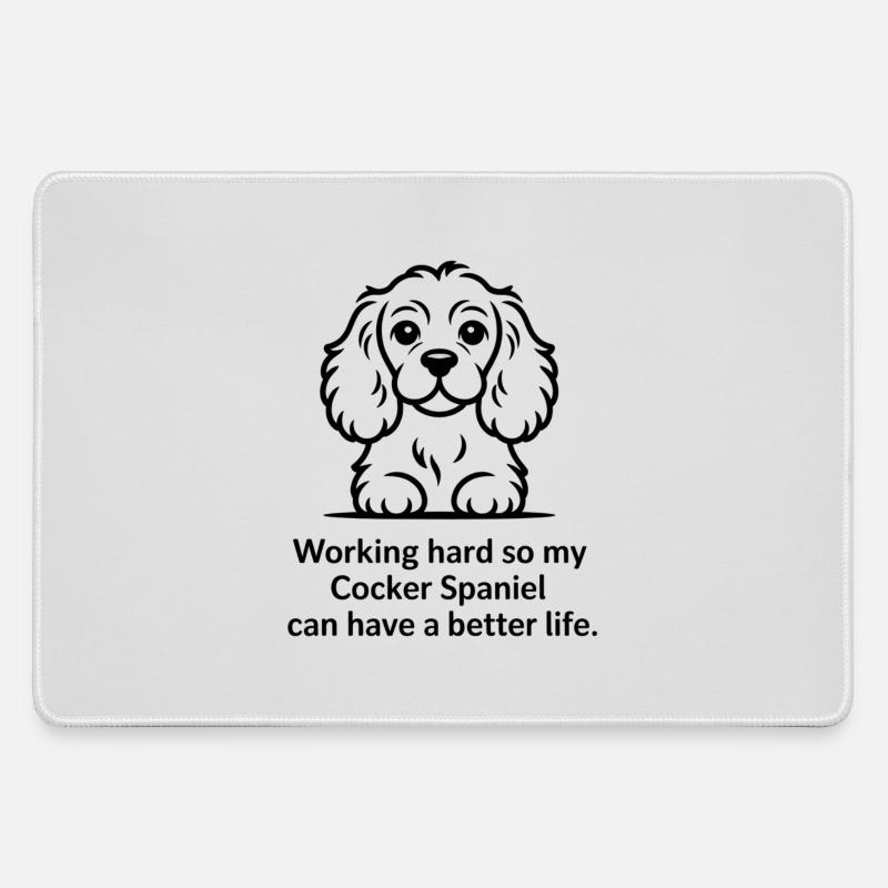 Funny Cocker Spaniel Dog - Working Hard for my - Large Gaming Mouse Mat - grey
