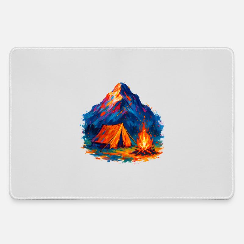 Colored mountain camping tent by the fire - Large Gaming Mouse Mat - grey
