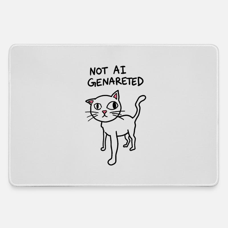 Not AI Generated - Weird Cat Meme - AI satire - Large Gaming Mouse Mat - grey