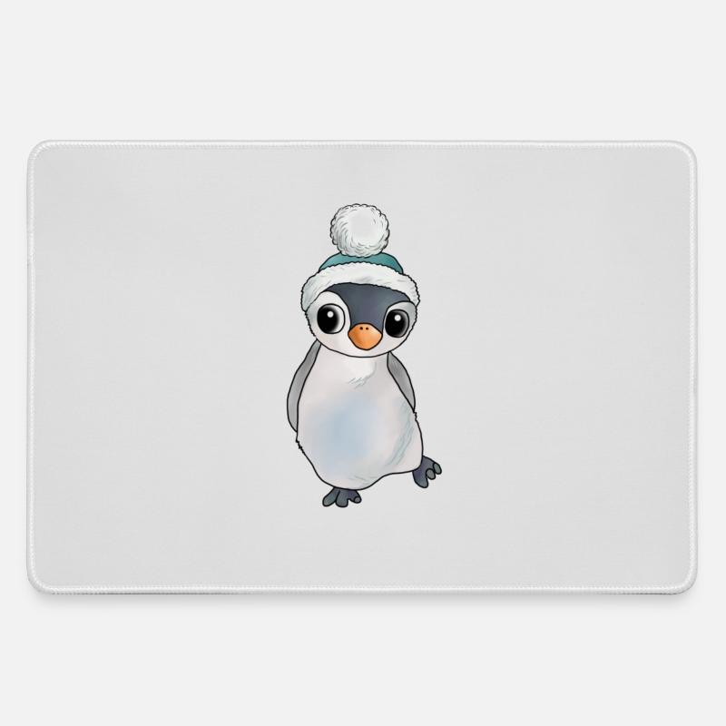 Penguin with hat - Large Gaming Mouse Mat - grey
