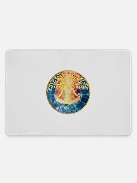 Lebendige Baum-Meditation Illustration - Mousepad groß für Gamer - Grau