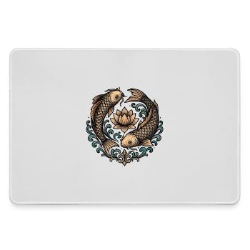 Koi and Lotus Circle Harmony Tattoo - Large Gaming Mouse Mat - grey - Front