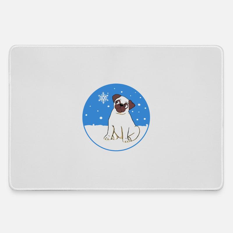Pug in the snow - Large Gaming Mouse Mat - grey