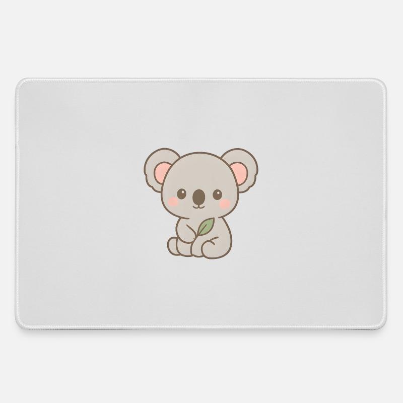 Cute Koala Bear Design with Leaves - Large Gaming Mouse Mat - grey