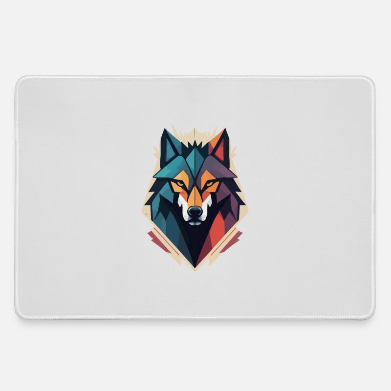 Geometric Wolf Head - Large Gaming Mouse Mat - grey