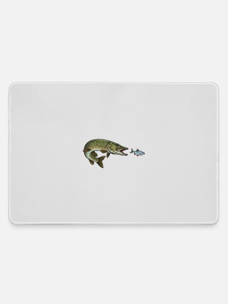 Hecht jagt Fisch - Mousepad groß für Gamer - Grau