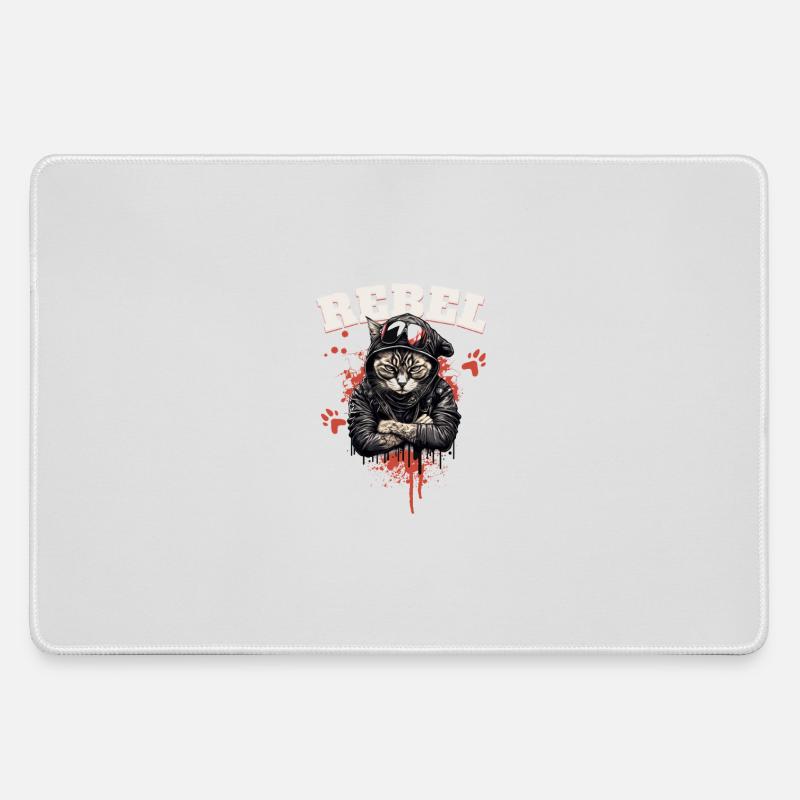 Rebel Cat - Large Gaming Mouse Mat - grey