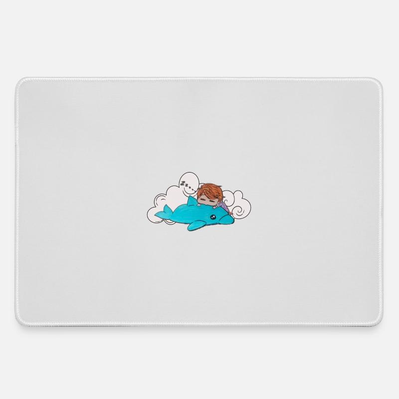 Sleeping child on blue dolphin - Large Gaming Mouse Mat - grey