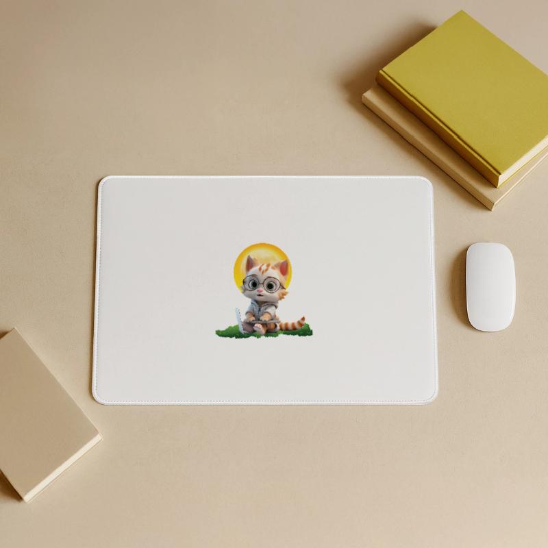 Smart Cat Sun Coder: Kitten Laptop Art Print Large Gaming Mouse Mat