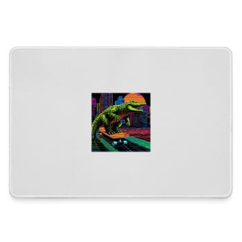 Pixel Art Krokodil – Retro Skater Synthwave - Mousepad groß für Gamer - Grau - Vorne
