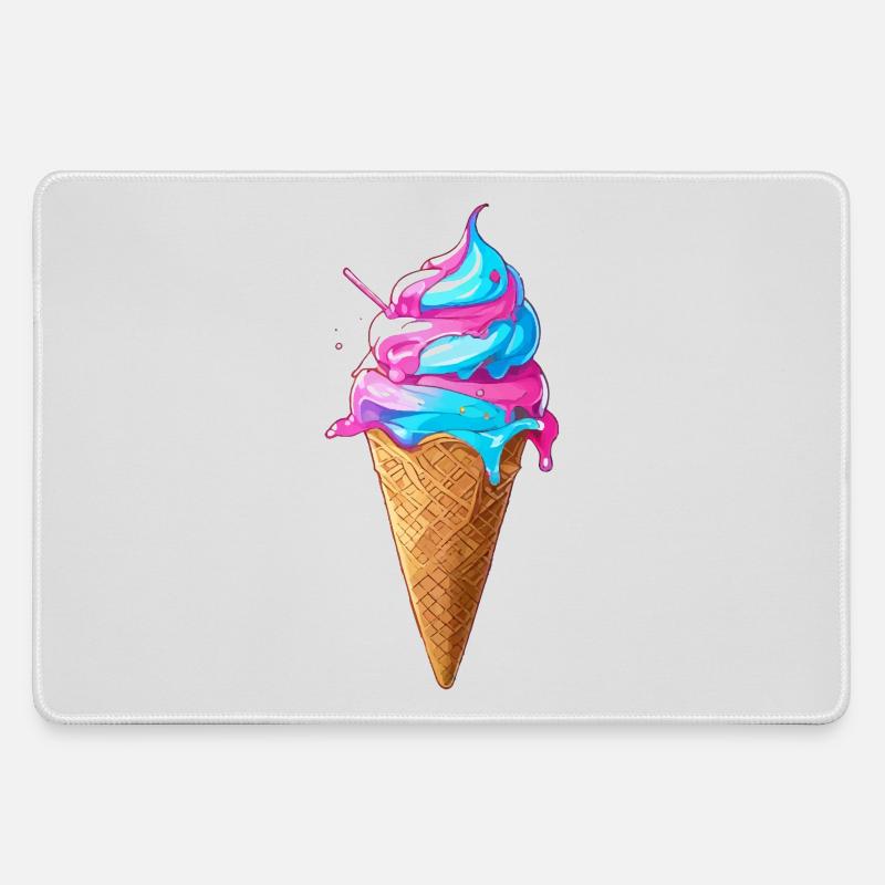 Lecker Eiscreme | Synthwave Eistüte - Mousepad groß für Gamer - Grau