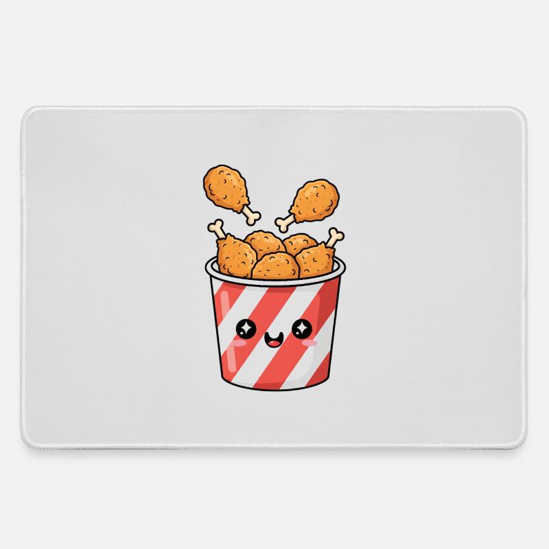Kawaii Fried Chicken Bucket - Large Gaming Mouse Mat - grey