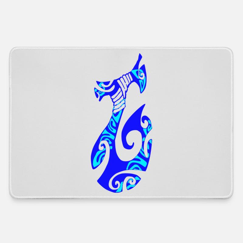 MATAU - Blue (Polynesian hook) - Large Gaming Mouse Mat - grey