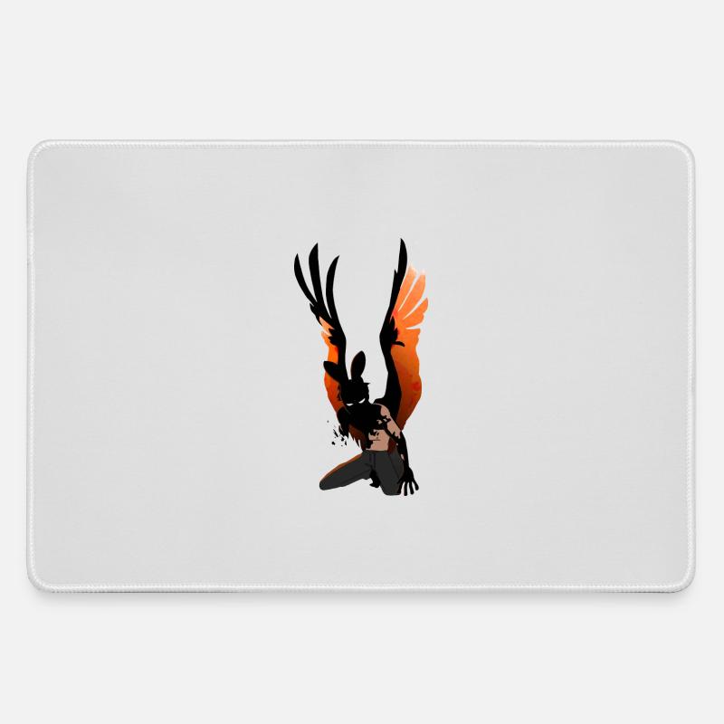 Flame Wing Warrior Figure - Large Gaming Mouse Mat - grey