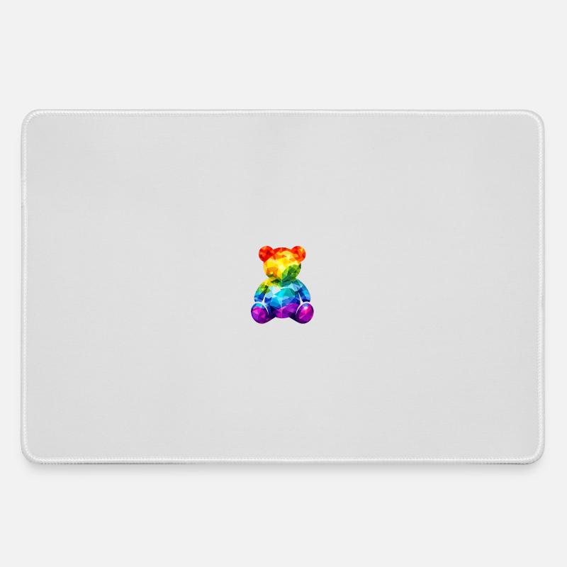 Rainbow teddy bear in geometric pattern - Large Gaming Mouse Mat - grey