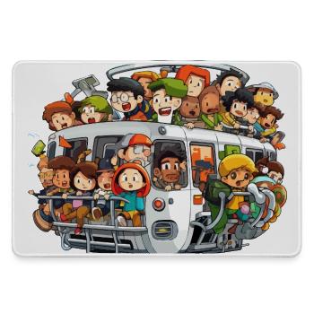 Bunt besetzte Bus Szene - Mousepad groß für Gamer - Grau - Vorne