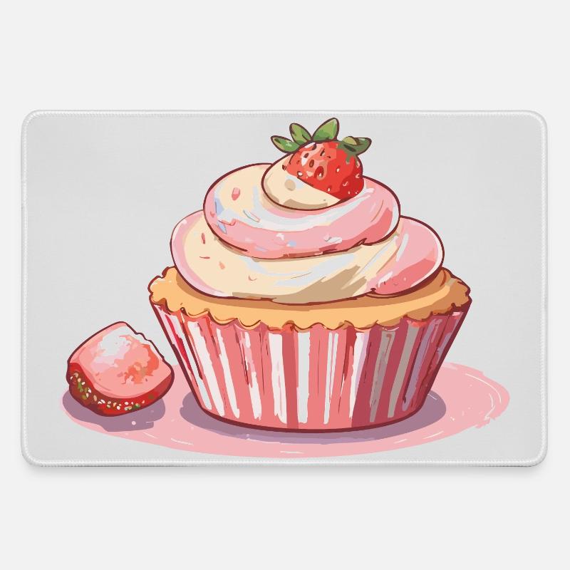 Cupcake Strawberry - Large Gaming Mouse Mat - grey